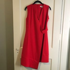 Of Mercer Red Asymmetrical Faux Wrap Dress Size S